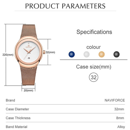 Women’s Rose Gold Minimalist Watch – Ultra Slim Quartz Dress Watch with Date – Luxury Gift for Her
