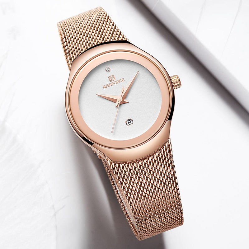 Women’s Rose Gold Minimalist Watch – Ultra Slim Quartz Dress Watch with Date – Luxury Gift for Her