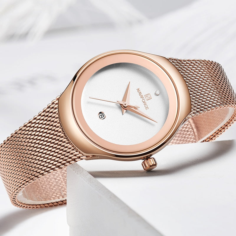 Women’s Rose Gold Minimalist Watch – Ultra Slim Quartz Dress Watch with Date – Luxury Gift for Her