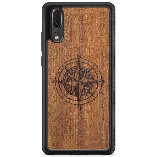 Compass Engraved Mahogany Wood iPhone Case – Luxury MagSafe Compatible Slim Protective Phone Cover
