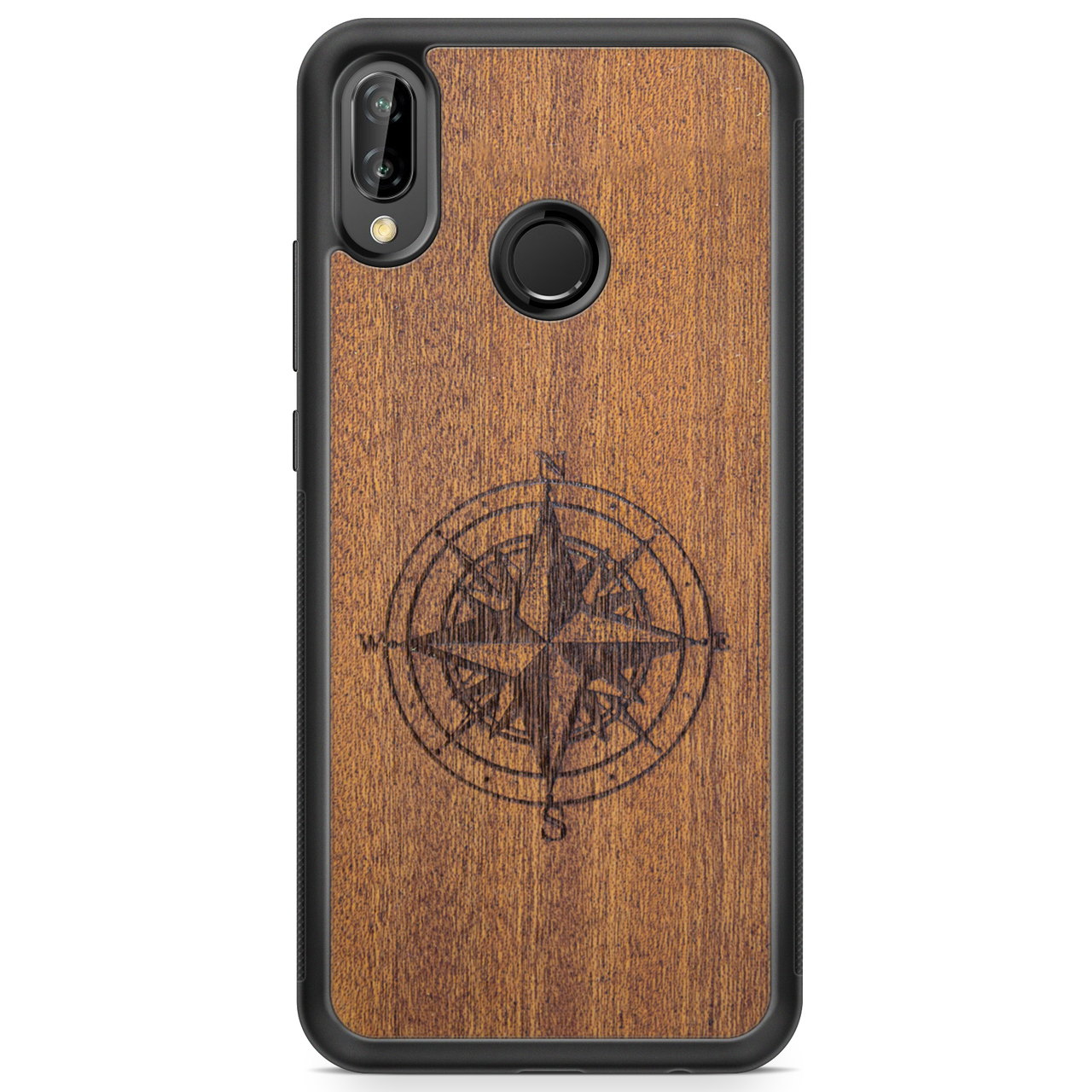 Compass Engraved Mahogany Wood iPhone Case – Luxury MagSafe Compatible Slim Protective Phone Cover