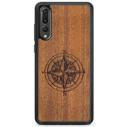 Compass Engraved Mahogany Wood iPhone Case – Luxury MagSafe Compatible Slim Protective Phone Cover