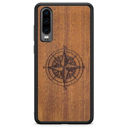 Compass Engraved Mahogany Wood iPhone Case – Luxury MagSafe Compatible Slim Protective Phone Cover