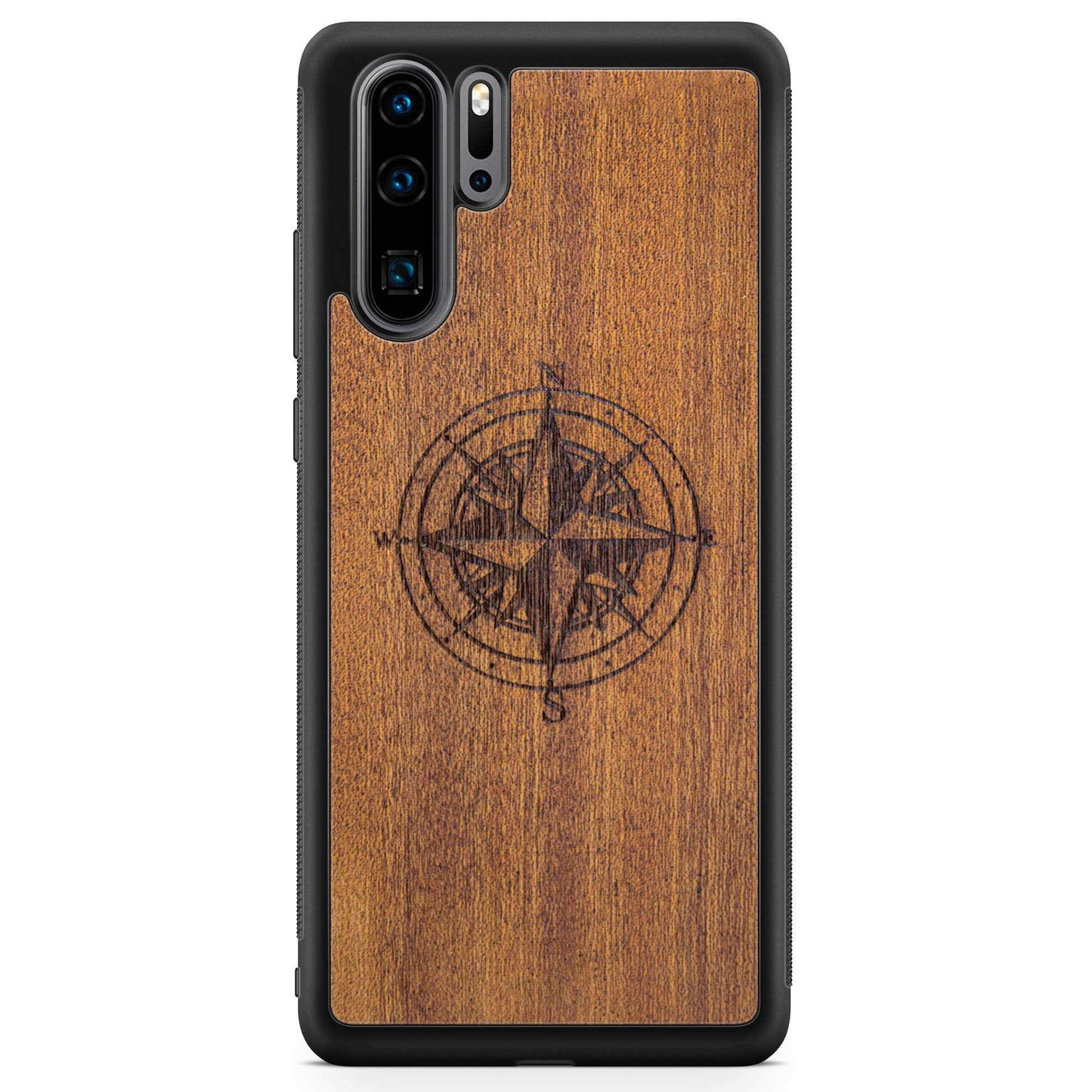 Compass Engraved Mahogany Wood iPhone Case – Luxury MagSafe Compatible Slim Protective Phone Cover
