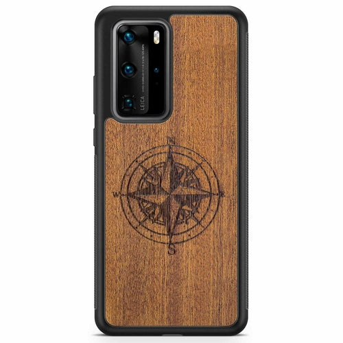 Compass Engraved Mahogany Wood iPhone Case – Luxury MagSafe Compatible Slim Protective Phone Cover