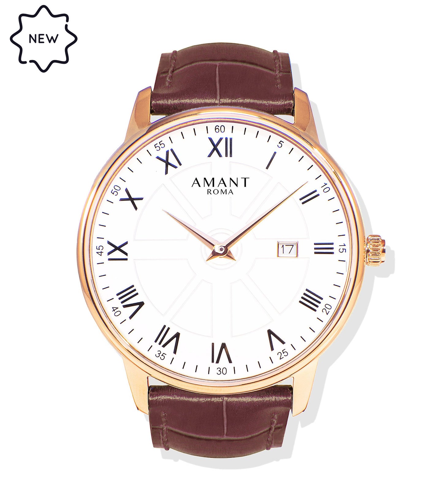 AMANT Roma Petite Luxury Watch – 36mm Ultra-Thin Roman Numerals Sapphire Glass Dress Watch with Leather Strap