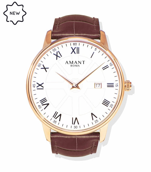 AMANT Roma Petite Luxury Watch – 36mm Ultra-Thin Roman Numerals Sapphire Glass Dress Watch with Leather Strap