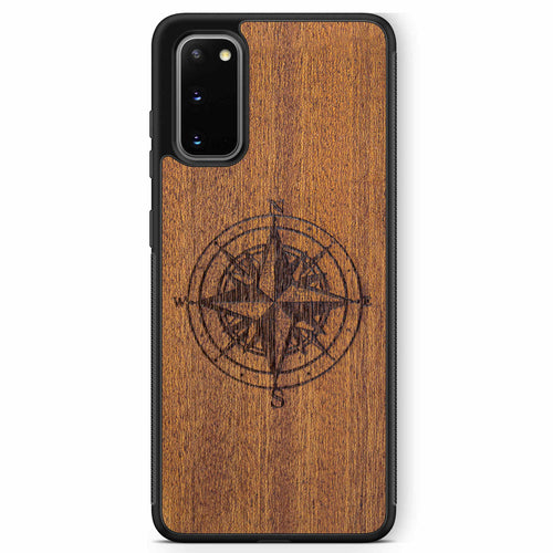 Compass Engraved Mahogany Wood iPhone Case – Luxury MagSafe Compatible Slim Protective Phone Cover