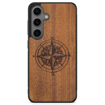 Compass Engraved Mahogany Wood iPhone Case – Luxury MagSafe Compatible Slim Protective Phone Cover