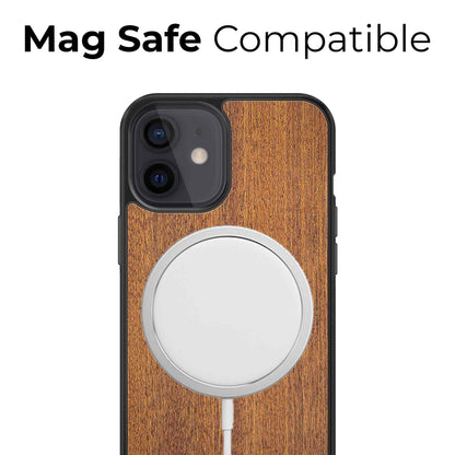 Compass Engraved Mahogany Wood iPhone Case – Luxury MagSafe Compatible Slim Protective Phone Cover