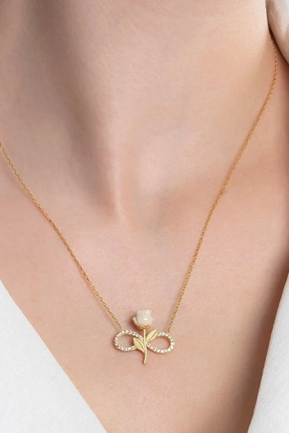 Sterling Silver Gold Plated White Rose Infinity Necklace Zircon
