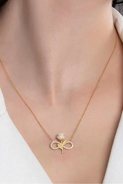 Sterling Silver Gold Plated White Rose Infinity Necklace Zircon