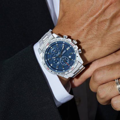 Custom Engraved Men’s Chronograph Watch – Our Adventure Begins Mountain – Anniversary Gift for Him