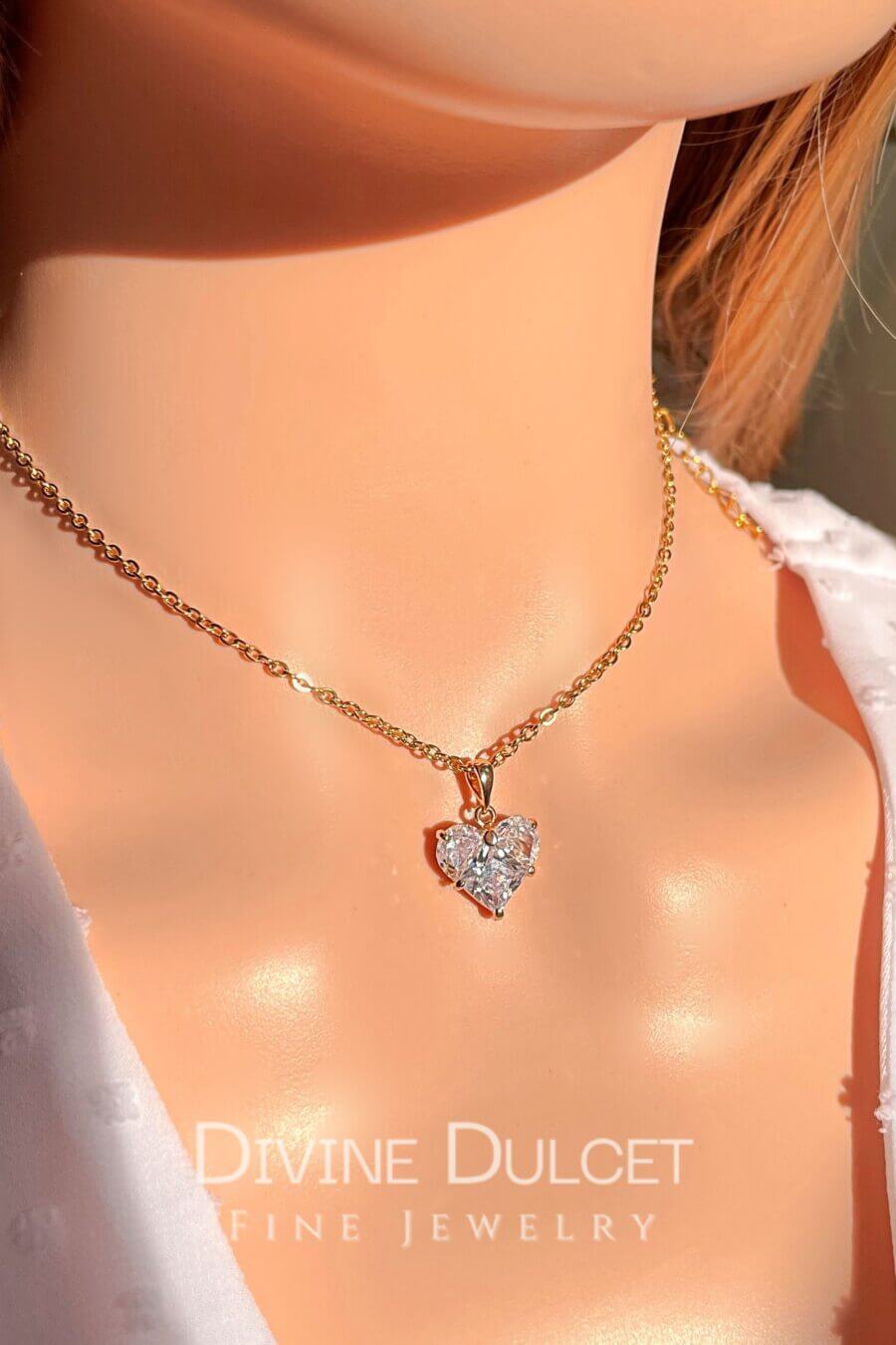 24K Gold Plated Heart Pendant Necklace – Dazzling CZ Diamond Heart Necklace for Women, Hypoallergenic