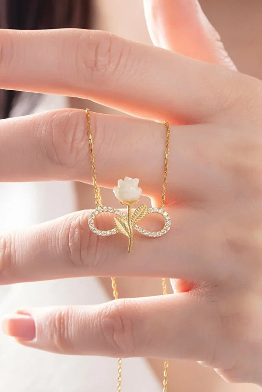 Sterling Silver Gold Plated White Rose Infinity Necklace Zircon