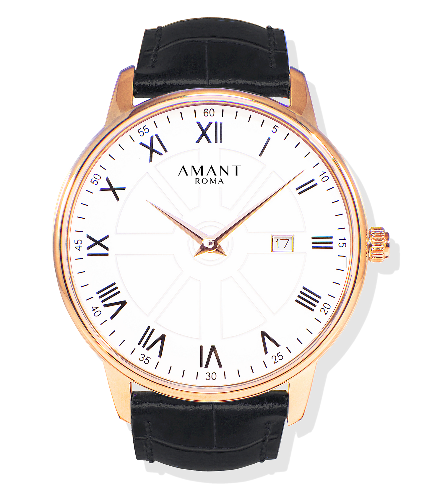 AMANT Roma Men’s Ultra-Thin Watch – Rose Gold Roman Numerals Sapphire Crystal Italian Leather – Luxury Dress Watch Gift for Him