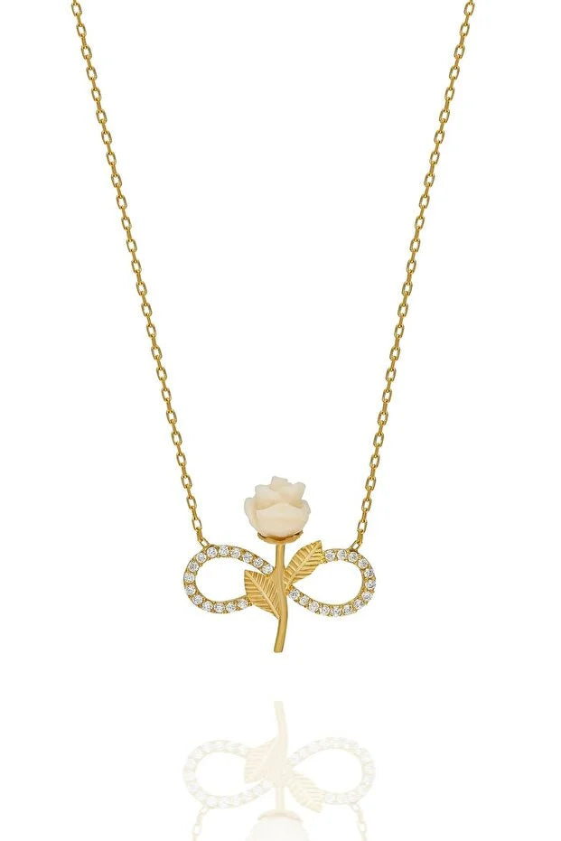 Sterling Silver Gold Plated White Rose Infinity Necklace Zircon