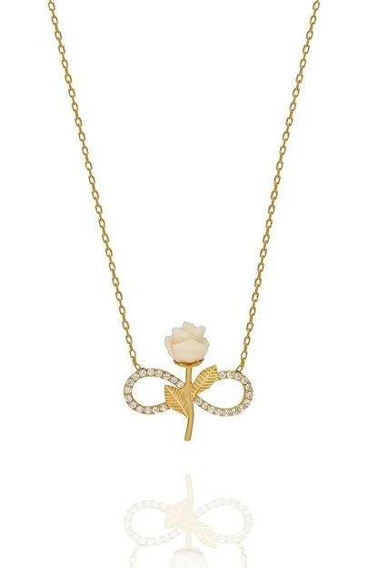 Sterling Silver Gold Plated White Rose Infinity Necklace Zircon