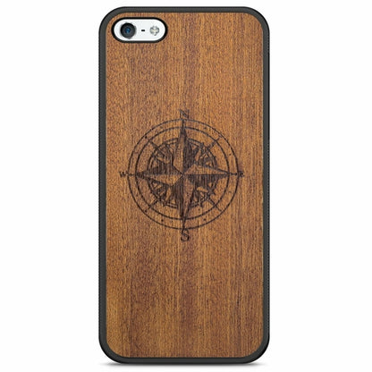 Compass Engraved Mahogany Wood iPhone Case – Luxury MagSafe Compatible Slim Protective Phone Cover