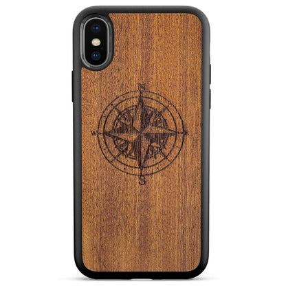 Compass Engraved Mahogany Wood iPhone Case – Luxury MagSafe Compatible Slim Protective Phone Cover