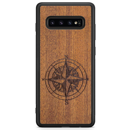Compass Engraved Mahogany Wood iPhone Case – Luxury MagSafe Compatible Slim Protective Phone Cover