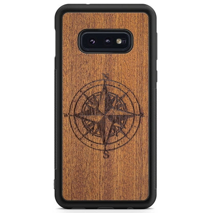 Compass Engraved Mahogany Wood iPhone Case – Luxury MagSafe Compatible Slim Protective Phone Cover