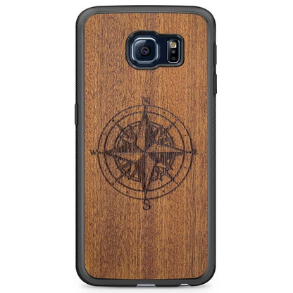 Compass Engraved Mahogany Wood iPhone Case – Luxury MagSafe Compatible Slim Protective Phone Cover