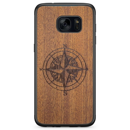 Compass Engraved Mahogany Wood iPhone Case – Luxury MagSafe Compatible Slim Protective Phone Cover