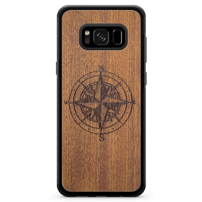 Compass Engraved Mahogany Wood iPhone Case – Luxury MagSafe Compatible Slim Protective Phone Cover